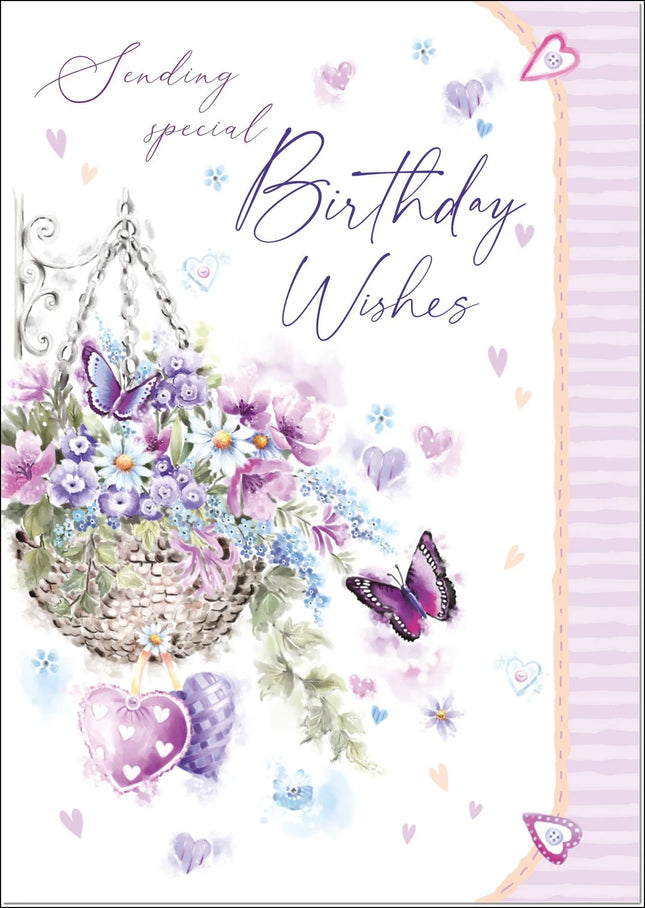 birthday card for her tradional purple hanging basket - The Fusion Mart UK