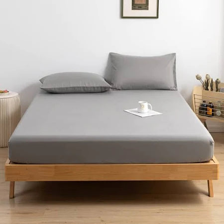 ELAFY Premium Fitted Sheet 25cm Deep Pocket Elastic to keep it in place- Multiple Colours 137cm*190cm / GREY - The Fusion Mart UK