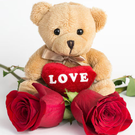2D flat 1pc Valentines Teddy bear Love Rose - The Fusion Mart UK
