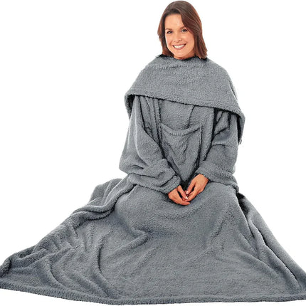 ULTRA SOFT WEARABLE BLANKET WITH SLEEVES CHARCOL - The Fusion Mart UK
