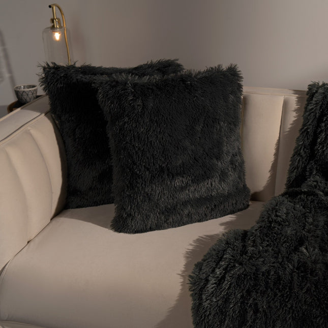 SIENNA FLUFFY CUSHION COVERS CHARCOAL - The Fusion Mart UK