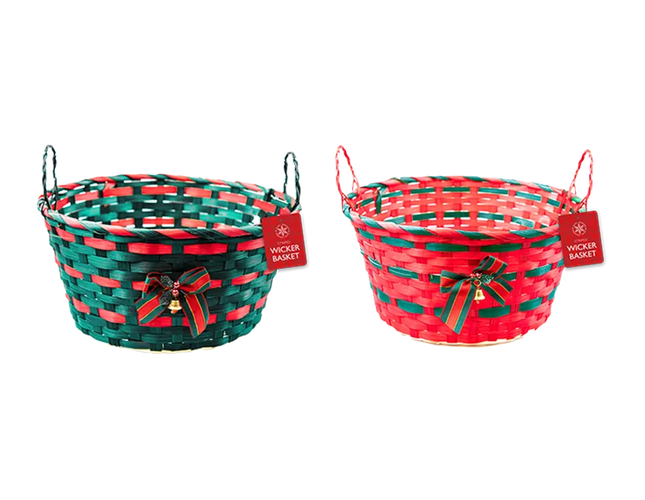 Striped Wicker Basket with Handle & Bell 30cm - The Fusion Mart UK