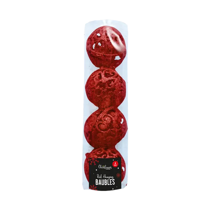Red Hanging Baubles - 4 Pack - The Fusion Mart UK