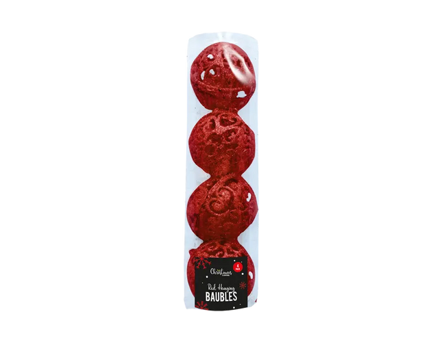 Red Hanging Baubles - 4 Pack - The Fusion Mart UK
